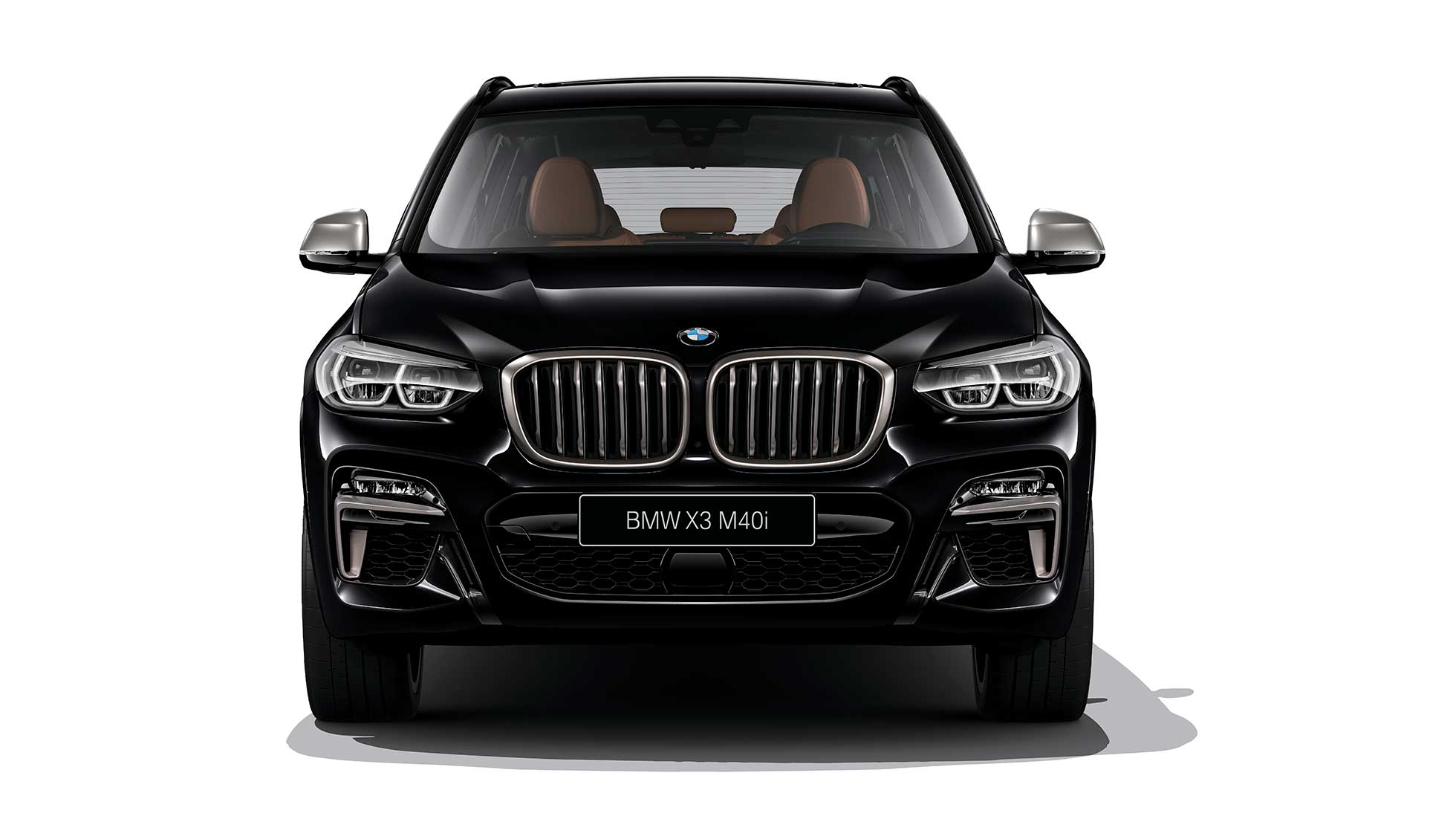 BMW X3 M40i и BMW X3 M40d, вид спереди. BMW X3 M40i и BMW X3 M40d, Черный Сапфир металлик, внешний вид, вид спереди.